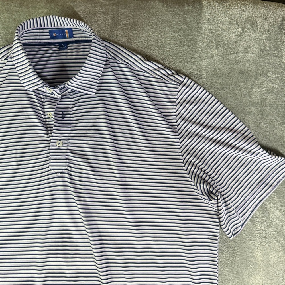 Stitch Golf Polo Mens Large Stripe Eagle Point Golf Logo Performance Shirt